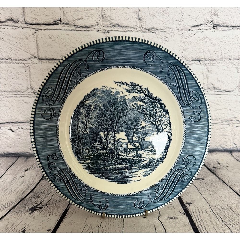 Vintage Currier and Ives "The Old Grist Mill" Blue Dinner Plate 10" Royal China